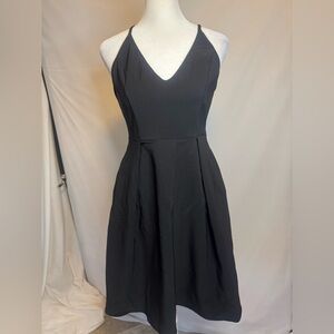Elegant Black Midi Dress, Spaghetti Strap w/ Pockets